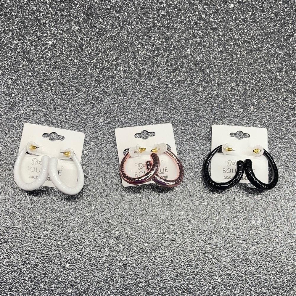 Women's Hoop Earrings Set - White, Pink, Black